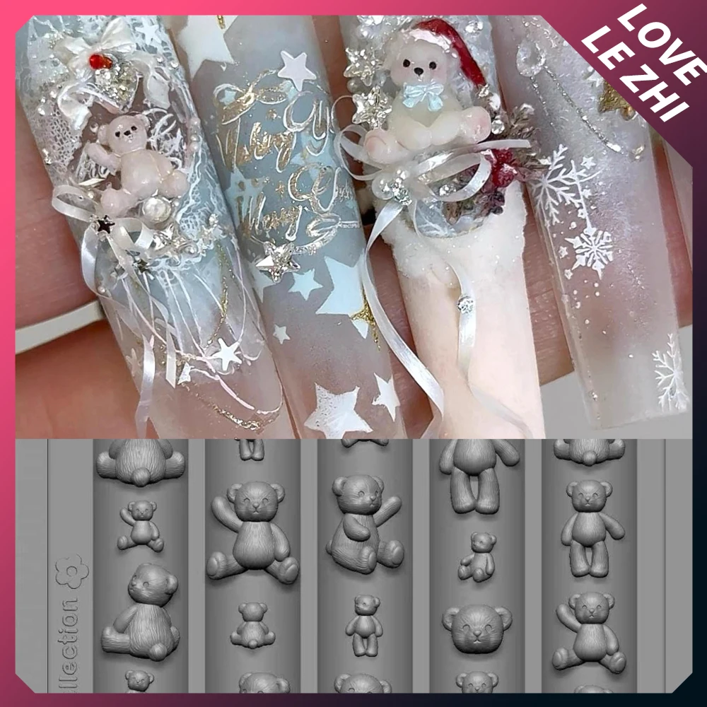 

1Pcs Cartoon Cute Christmas Bear Rabbit Elk Nail Art Template Mold Snowman Snowflake Bowknot Bell Tree Apple Nail Mold Gift