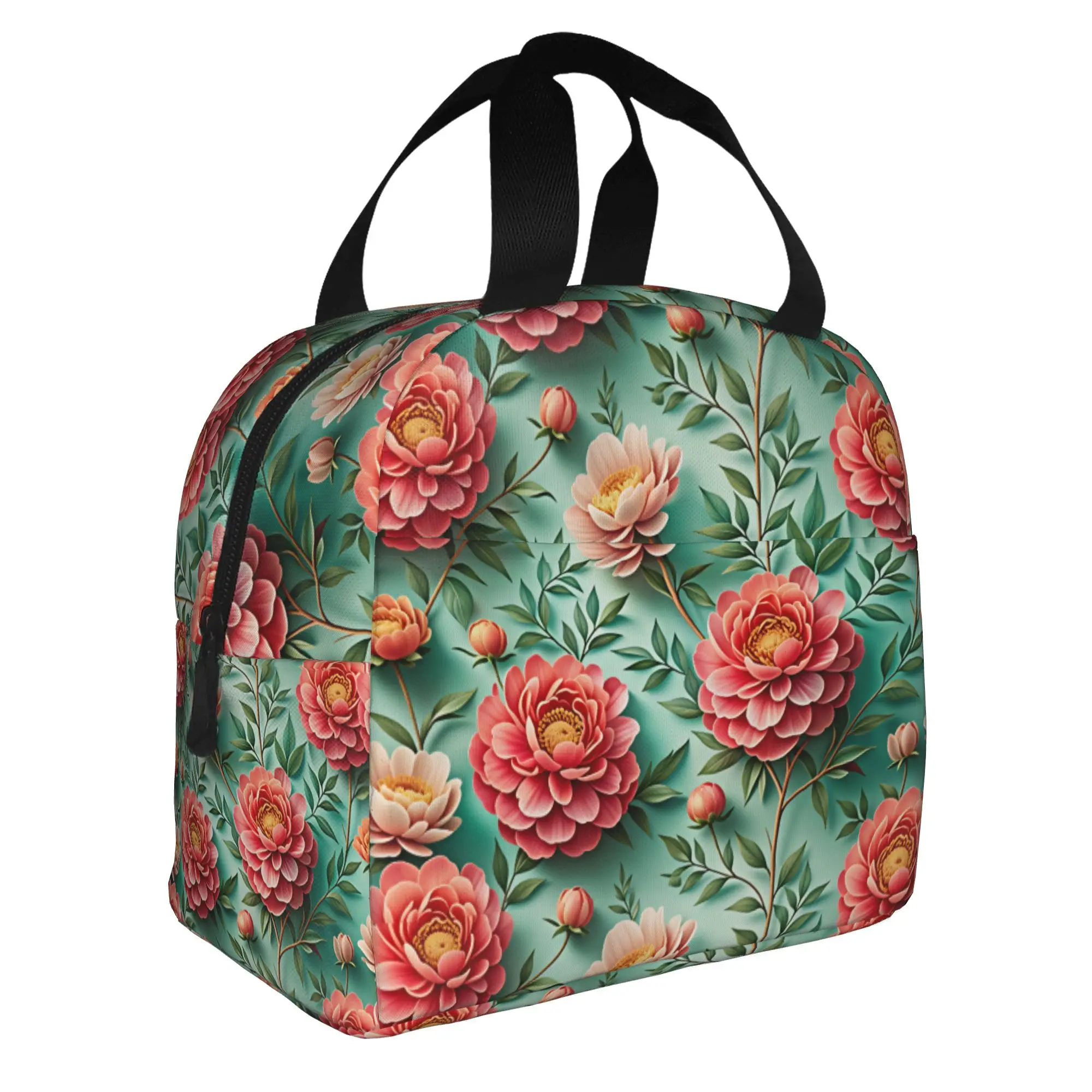 Luxury High 3D Floral Insulated Lunch Bags for Fashion Trend 3D Flowers Resuable Cooler Thermal Bento Box Outdoor Camping Travel