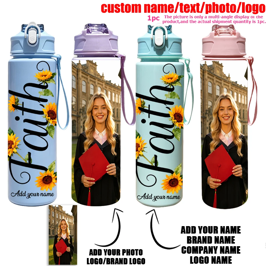 A 25-ounce personalized picture text bottle with faith text pattern is suitable for many festivals in graduation season and back