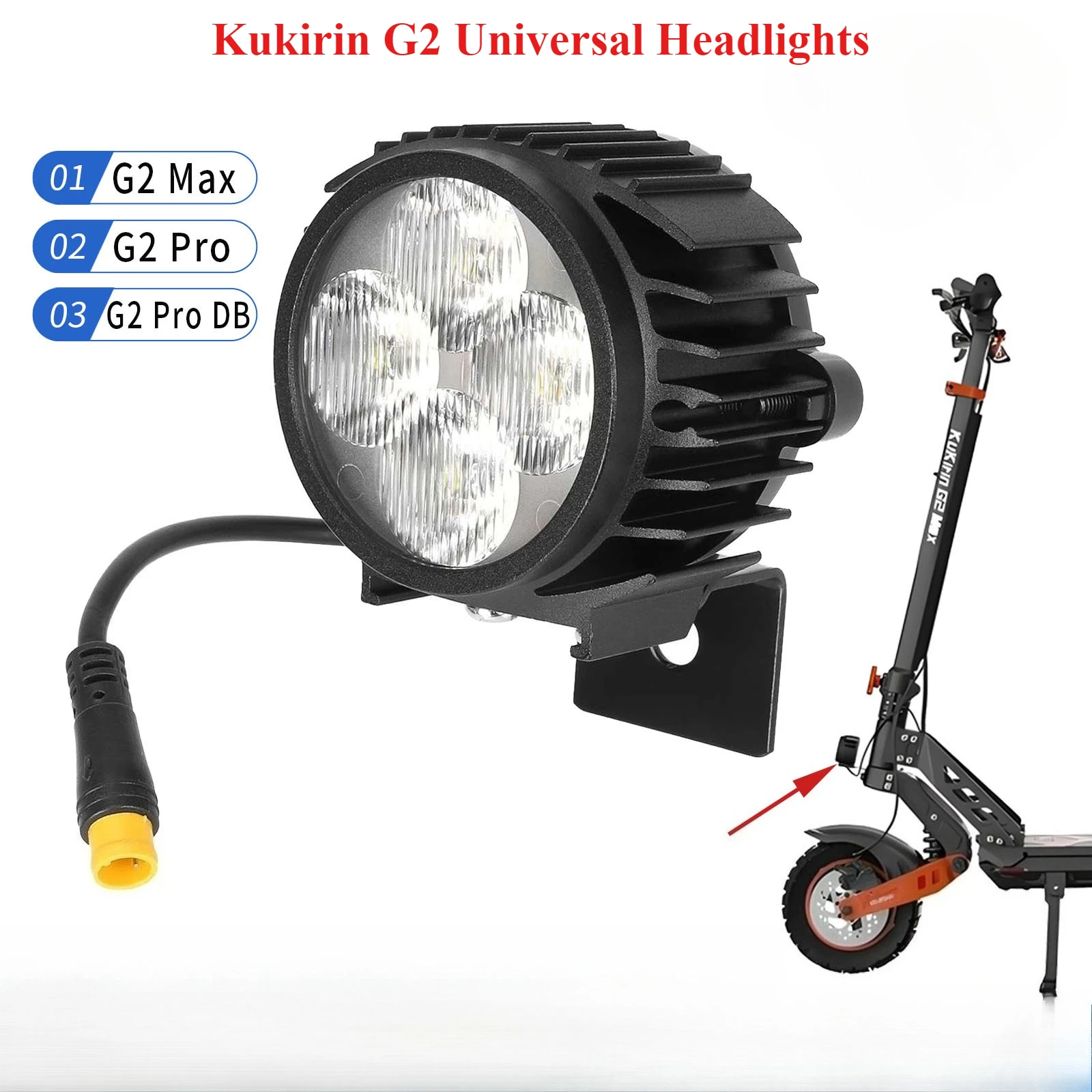 

Аксессуары для электрических скутеров, подходящие для скутера Kukirin G2Pro/G2 Max, универсальный передний фонарь, светодиодная подсветка, передний фонарь