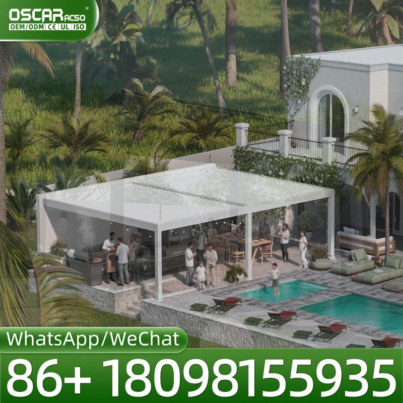 Adjustable Louvered Gazebo Retractable Roof Contemporary Style Deck Backyard Garden Weather Resistant UV Shelter Fast Delivery E