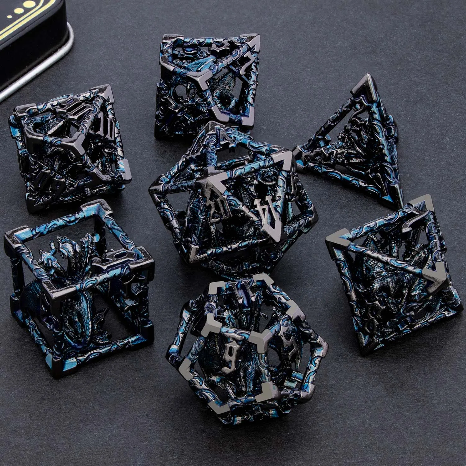 DND Metal Hollow Dragon Dice D and D D20 Dungeon and Dragon Table Role Playing Game Dice D+D D6 Polyhedral Dice RPG D&D Dice Set