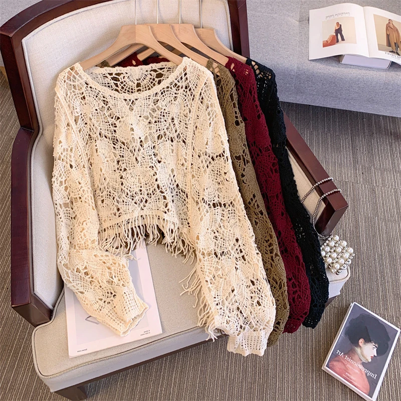 

Женский трикотаж Faion Me Hollow больших размеров ort Sve round Ne Long Sve Coat, осенний сезон, повседневная одежда