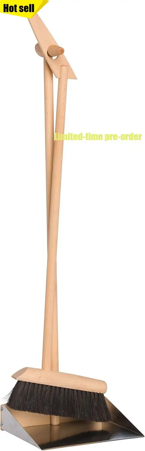 

Немецкий набор для уборки: метла с ручкой из промасленного бука 35 3/8 дюйма и совок из нержавеющей стали для дома, кухни и улицы