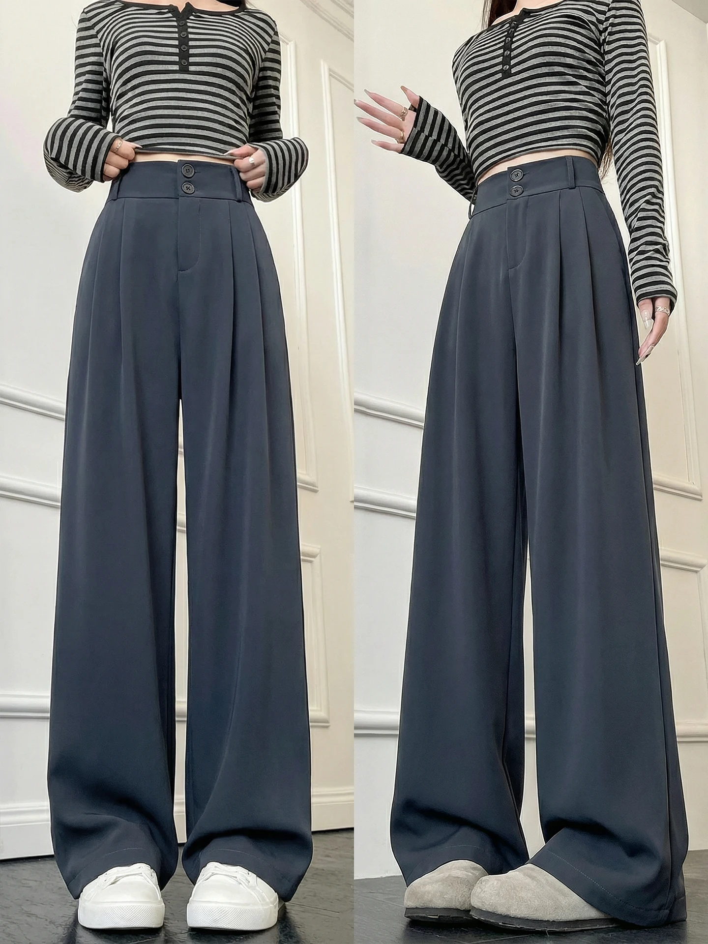 

Gray Suit Pants Women's Spring Work Commute High Waist Drapey Straight Leg Formal Trousers Wide Leg Pants Elegant Business Wear