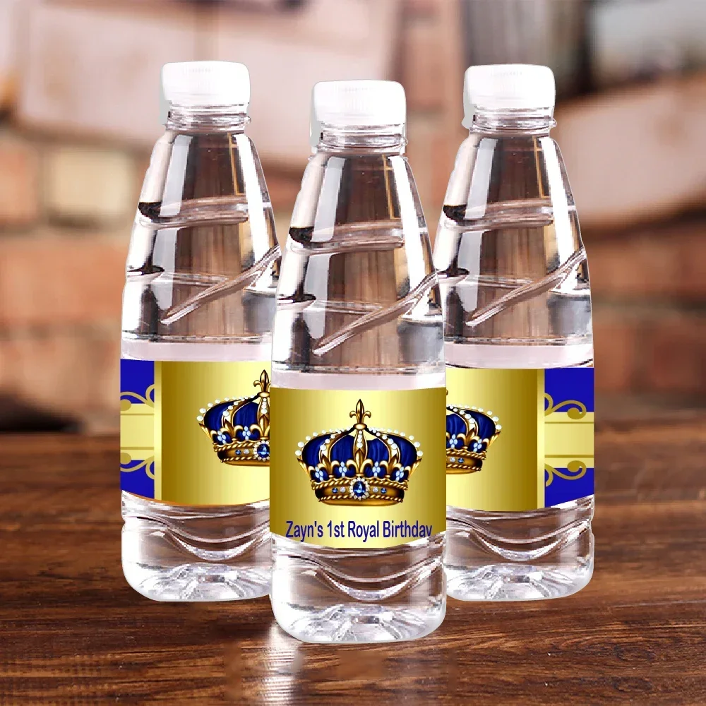 Gold Crown Prince Birthday Water Bottle Labels Juice Pouch Sticker Chips Bag Wrapper Circuncision Festival Party Decor Supplies