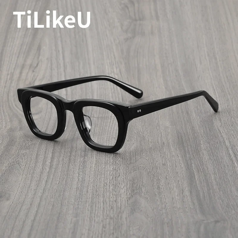 Vintage Men Acetate Eyeglasses Frame Thick Rim Square Prescription Myopia Eye Glasses Handmade Acetate Frame Retro Glasses Men