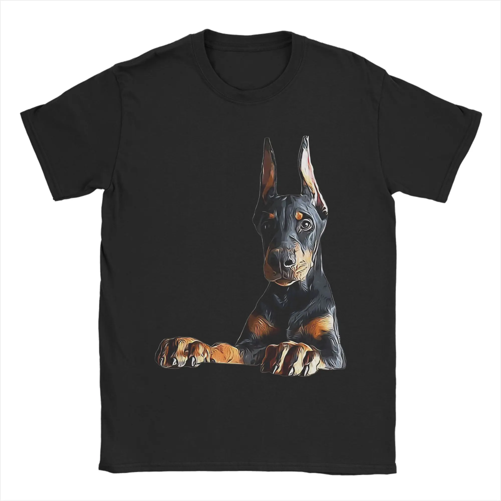 Doberman Puppy Dog Black and Tan T-Shirt for Men  Crazy Cotton Tees Round Collar Short Sleeve T Shirt Printed Clothes