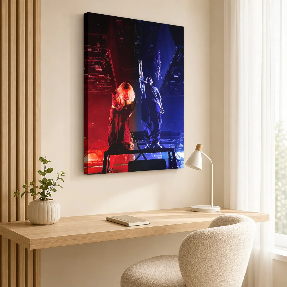 Concert Performance Duo Canvas Painting Poster Customized Retro Music Wall Art for Studio Decor Collectible Ready to Hang Gift