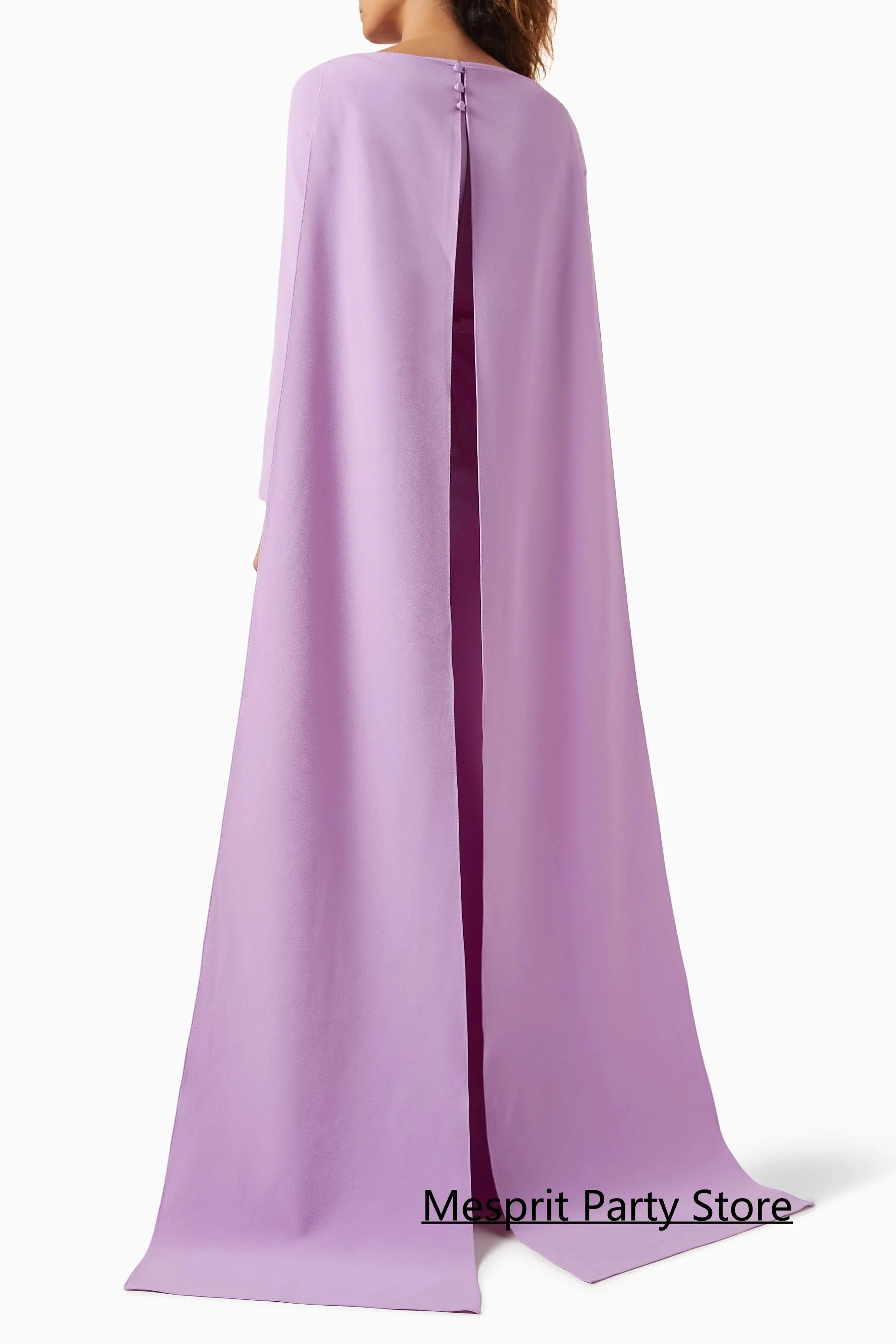Simple Arab Evening Dress with Cape Customized Boat Neck Long Sleeves Mermaid Party Gown Woman Arabian Prom Dresses image 2
