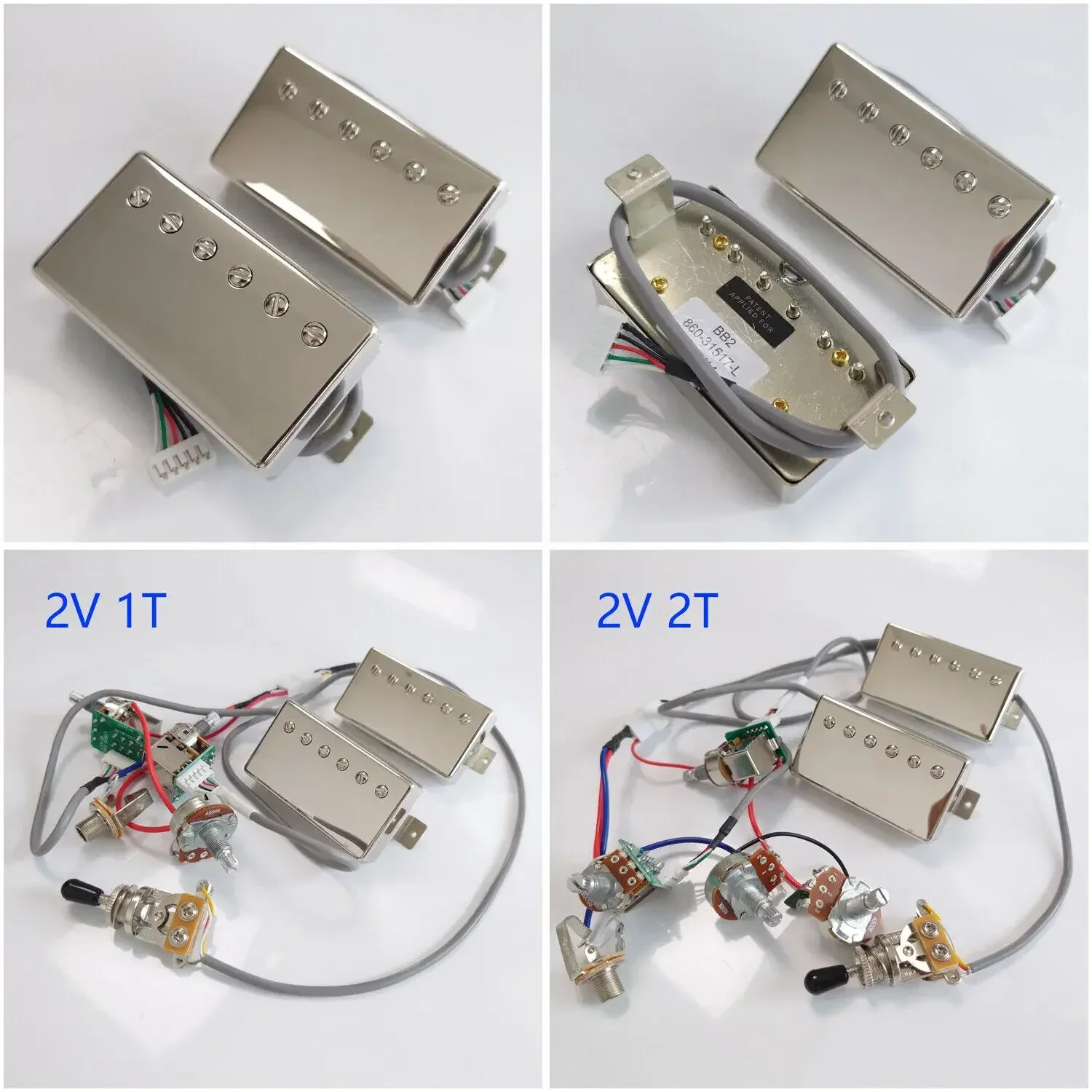 Alnico V Guitar Humbucker Pickups BB1&BB2 Series PAF Neck and Bridge Set Chrome with Wiring Harness 2V1T/2V2T for LP Guitars