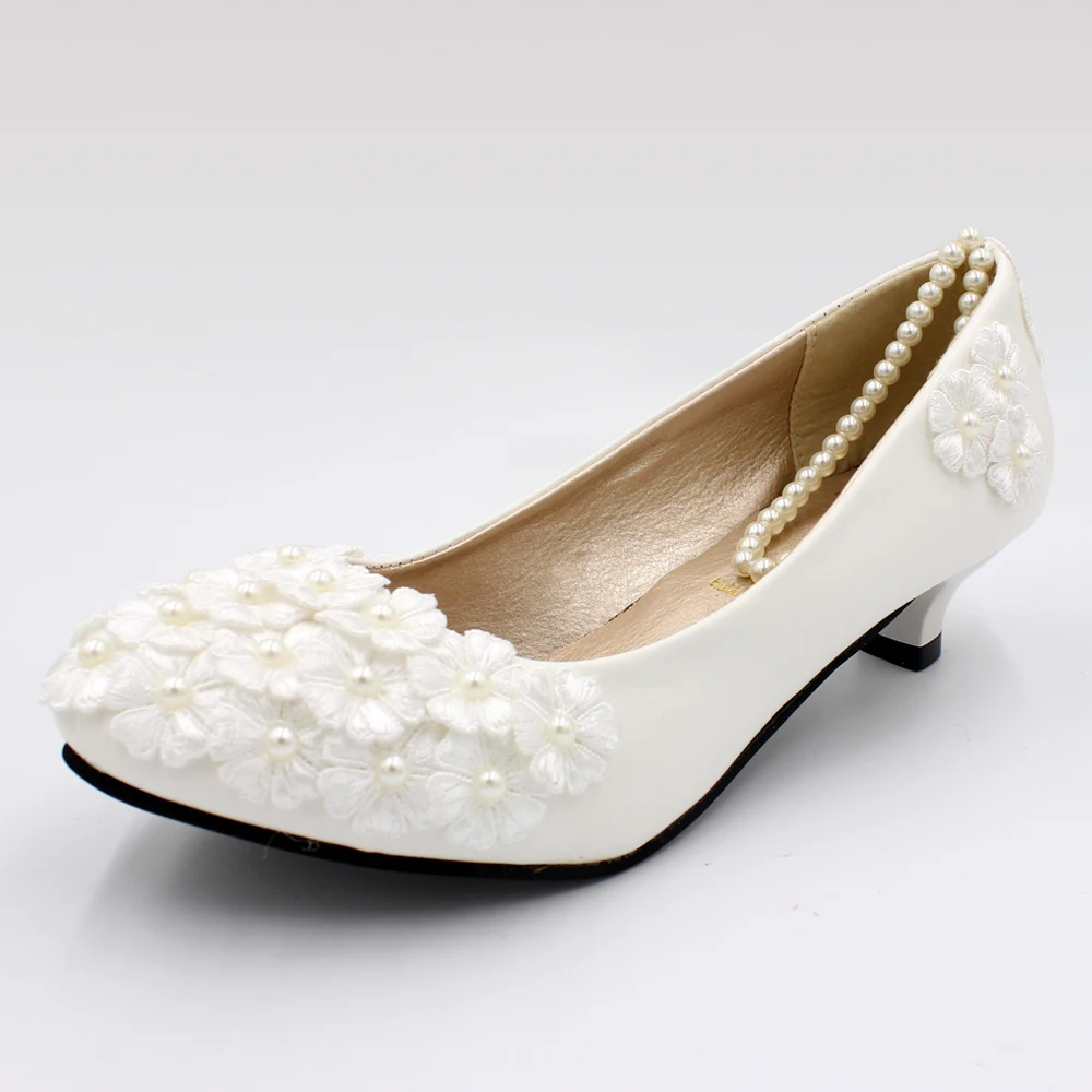 White low heel wedding shoes handmade decals decorated lace shoes new large size bridal shoes bridesmaid shoes BH97