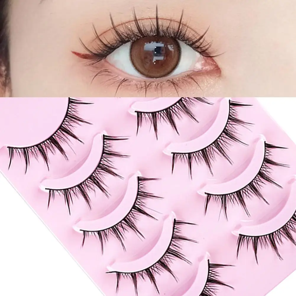 5 Paar kleine Teufel falsche Wimpern Manga Anime-Stil natürliche Cluster vergrößern Ihre Augen Wimpernverlängerung Augen-Make-up-Werkzeug
