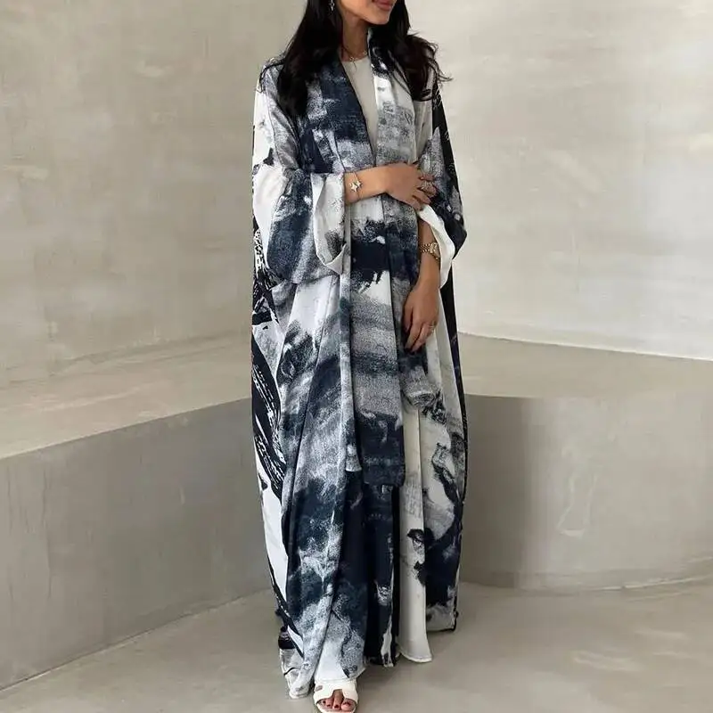 Damesmode Moslimjassen met V-hals en mouwen Herfst Casual vakantie Lange jassen Elegant patroon Print Losse swingvesten
