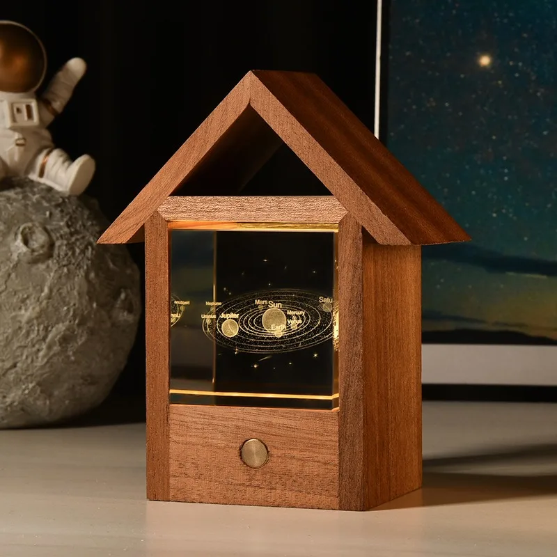 

Creative 3D Glass Crystal Night Light Ornament Wooden Base Living Room Bedroom Luxury Desktop Ornament Valentines Day Gift