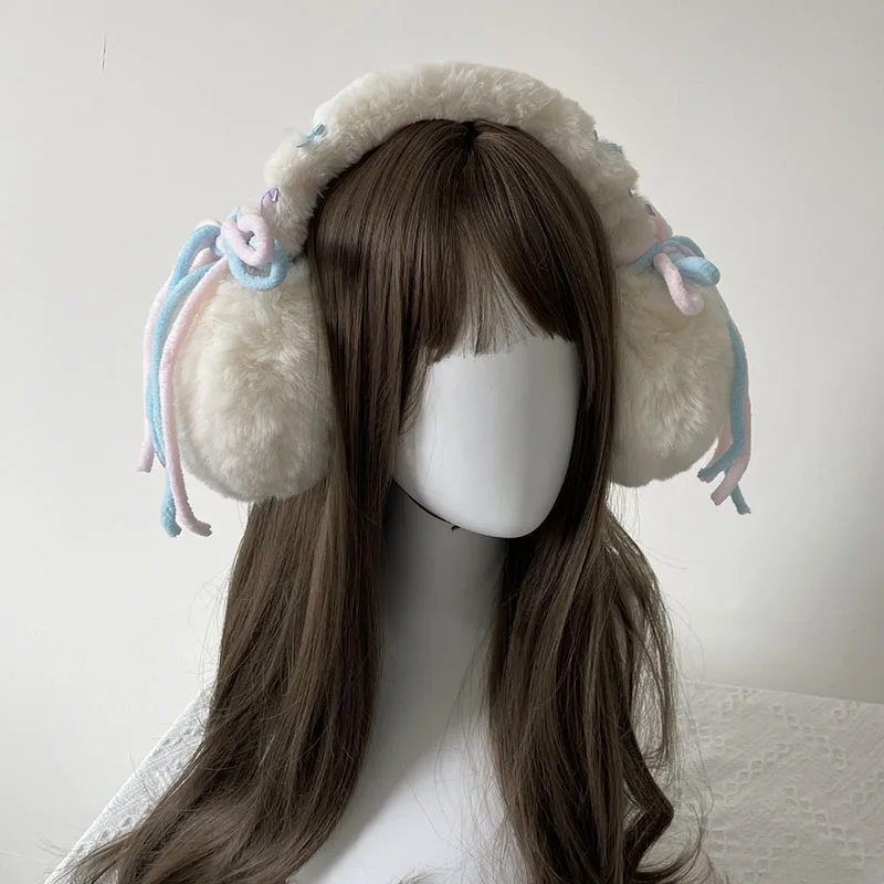 Brincos Laço Japonês Kawaii para Mulheres Capacete de Pelúcia JK Earmuffs, Tampões Quentes, Proteção contra Frio, Acessórios de Ciclismo, Inverno