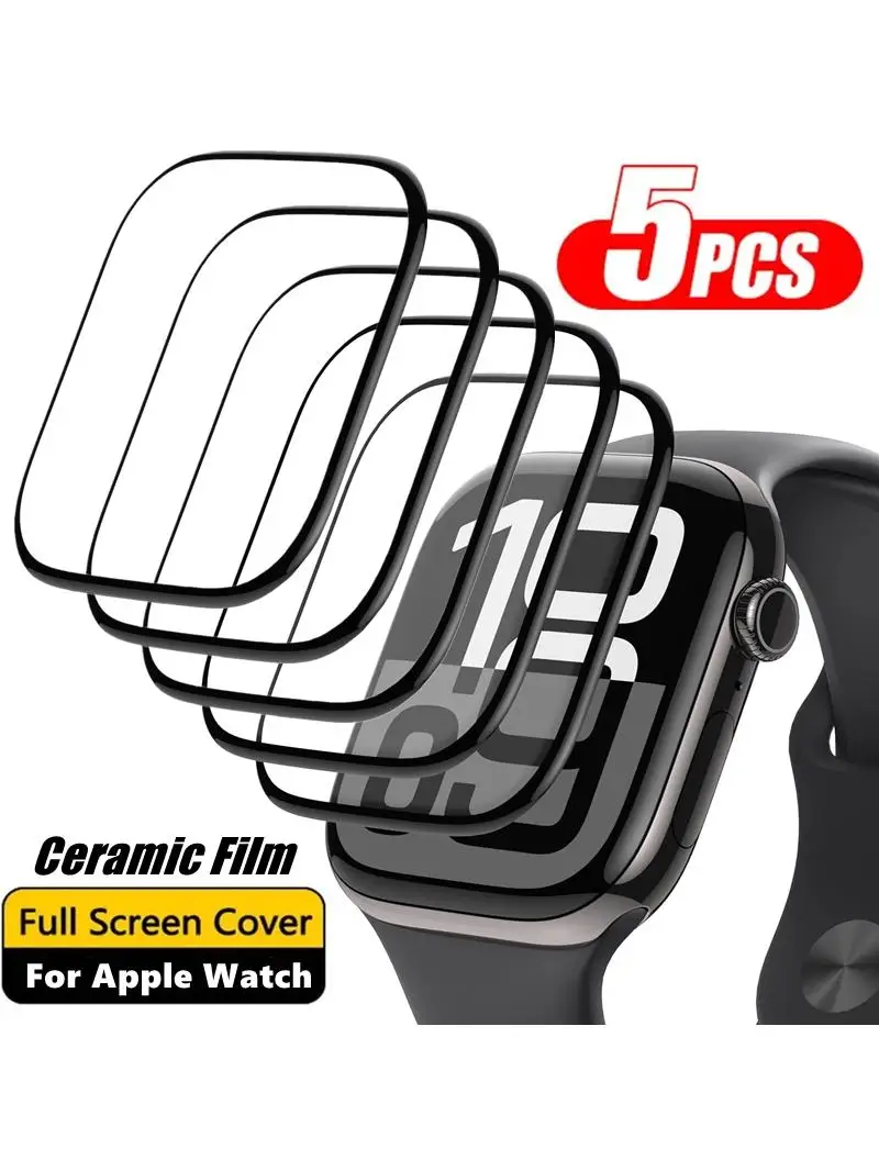 5 Stück Displayschutzfolie für Apple Watch 10 9 8 7 6 5 11 40 41 42 44 45 46mm Keramikfolie Passend für iWatch Ultra 49mm Kein Glas