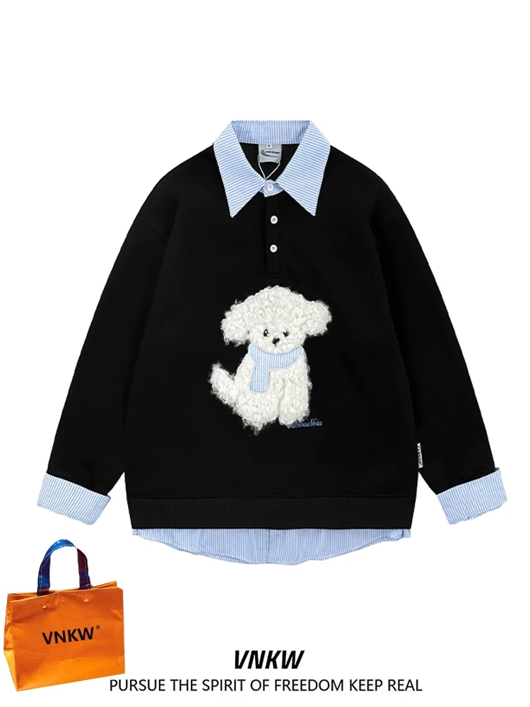 

Мужская толстовка с воротником на флисовой подкладке в американском стиле, свободная, с длинным рукавом, для весны и осени, повседневная, для пар