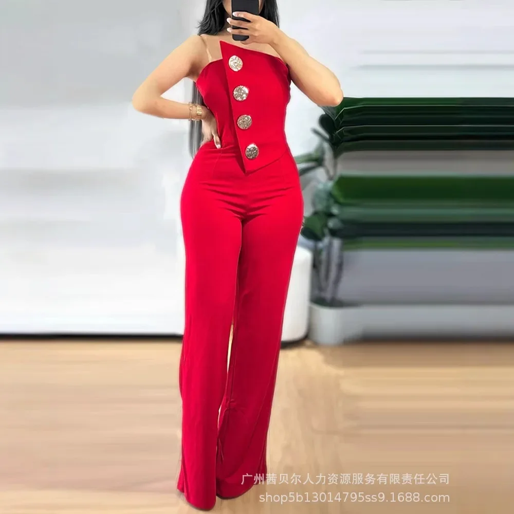 Jumpsuits Women One Piece Sexy Strapless Sleeveless Y2k Irregularity Overalls Work Elegant Long Pants Wide Leg Pant Rompers