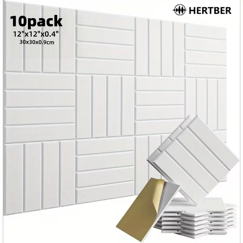 10Pcs Self‑Adhesive 12x12 Inch Felt Acoustic Panels, Sound Absorbing Wall Tiles for Studio Office, Reduce Noise & Echo