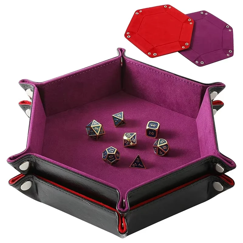 1pc Hexagonal Dice Tray and Miscellaneous Storage Box Board Game Dice Tray Accessories Leather Dice Tower Organizer Box