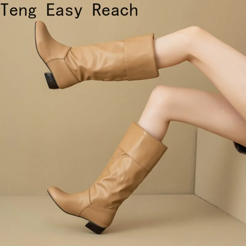 أحذية شتاء 2025 بطول الركبة للنساء، أحذية طويلة عصرية باللونين الأسود والأحمر والأبيض بكعب مكتنز للنساء Mujer 34-47