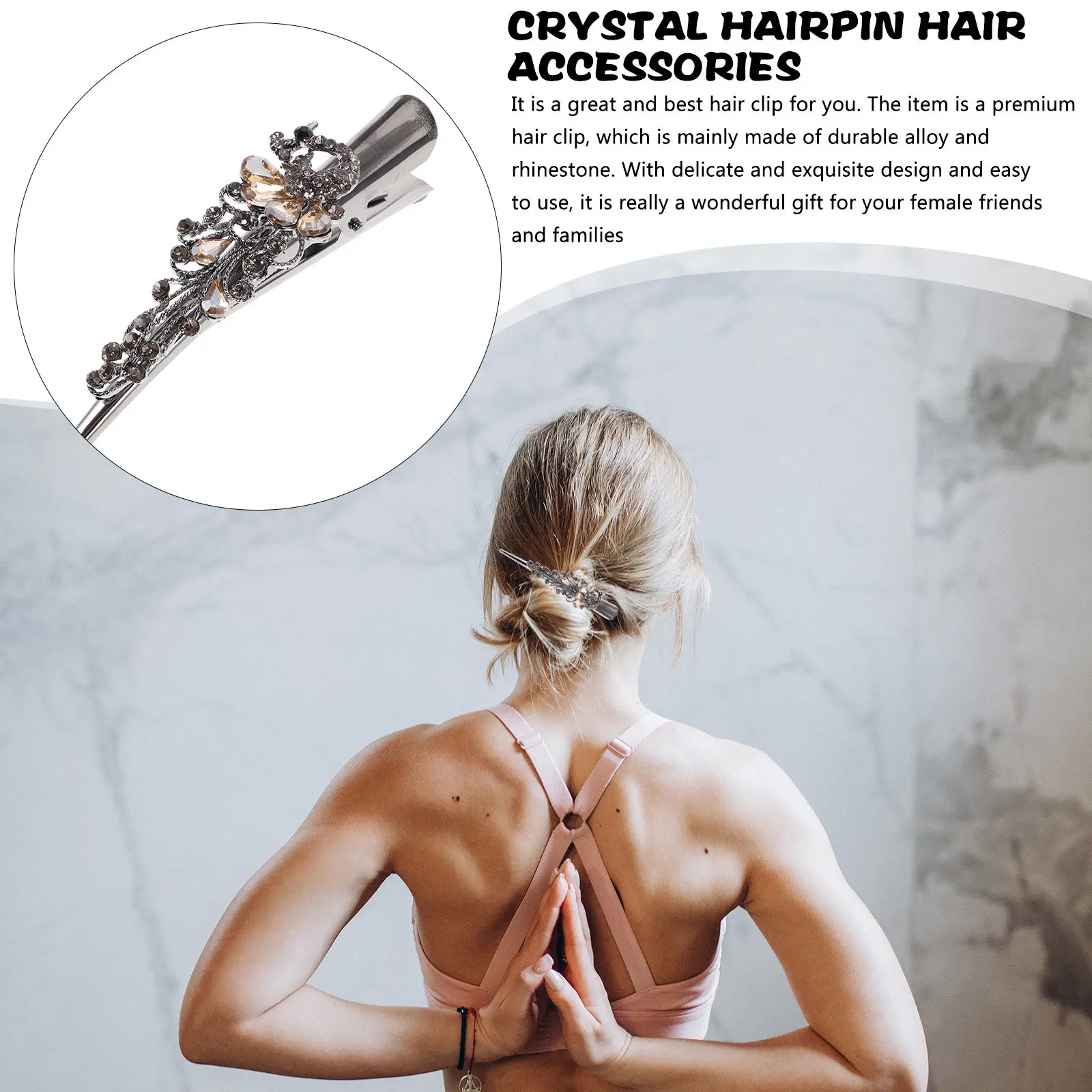 

1Pcs Elegant Vintage Rhinestone Inlaid Large Alloy Duckbill Hair Clip Hair Accessories for Party Festival Travel Daily