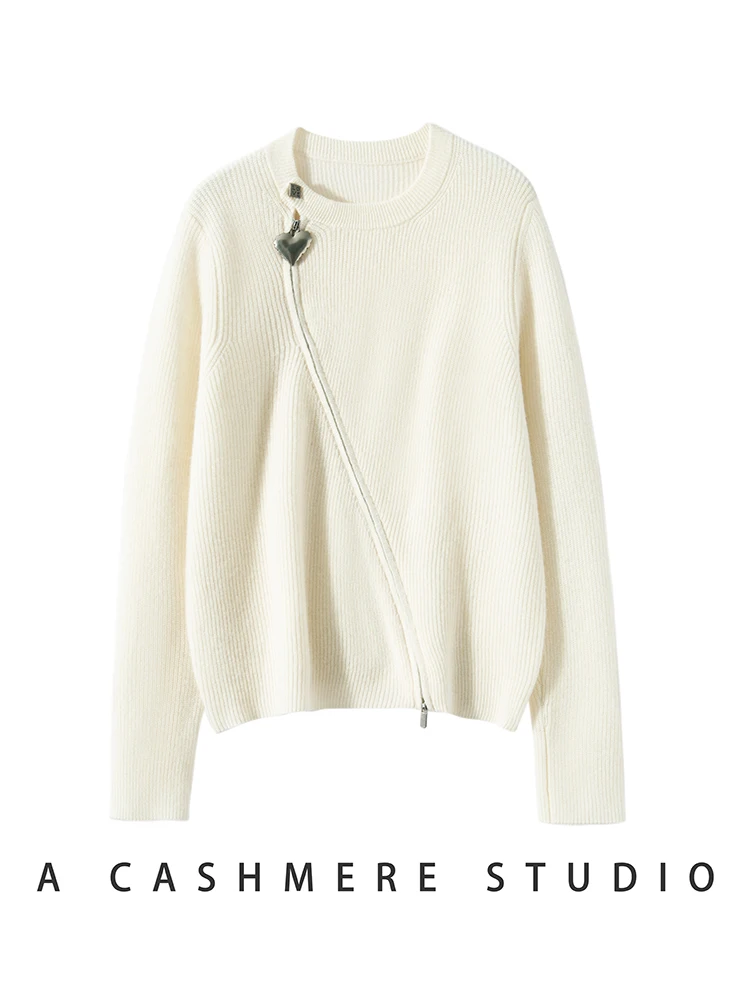 

Модный кардиган с круглым вырезом, свитер на молнии из 100% мериносовой шерсти, осенне-зимний женский элегантный костюм с длинными рукавами, топы