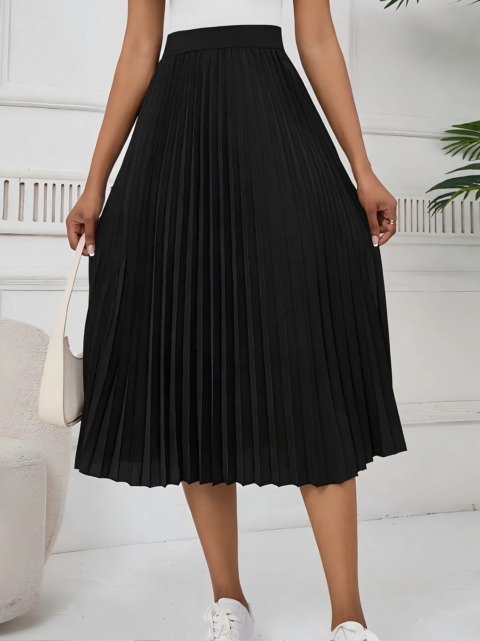 Falda plisada de cintura elástica plisada de primavera/verano para mujer