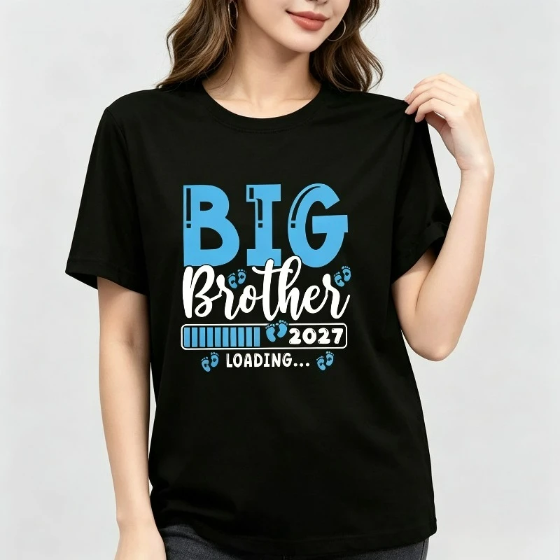 BIG Brother 2027 LOADING Women T‑Shirt Blue White Family Celebration Print Modal Soft Tee for Baby Shower Gender Reveal Wear
