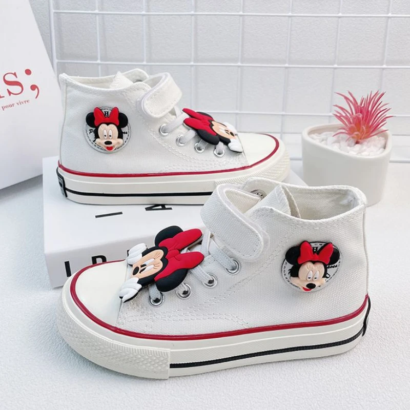 Disney Children\'s Shoes Fashion Mickey Mouse Student Shoes Girls Anti-slip Outdoor Shoes Canvas Shoes Kids Sport Shoes Size26-37