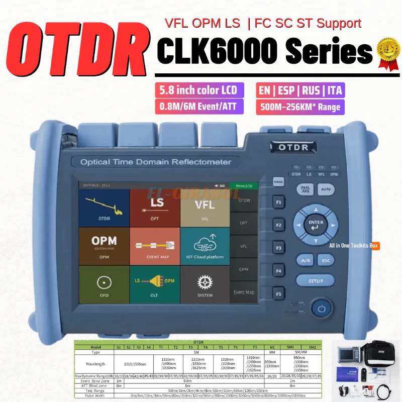 NK6000 OTDR 1310/1550/1625nm 32/30/30dB 256km Touch Screen Optical Time Domain Reflectometer with VFL OPM OLS