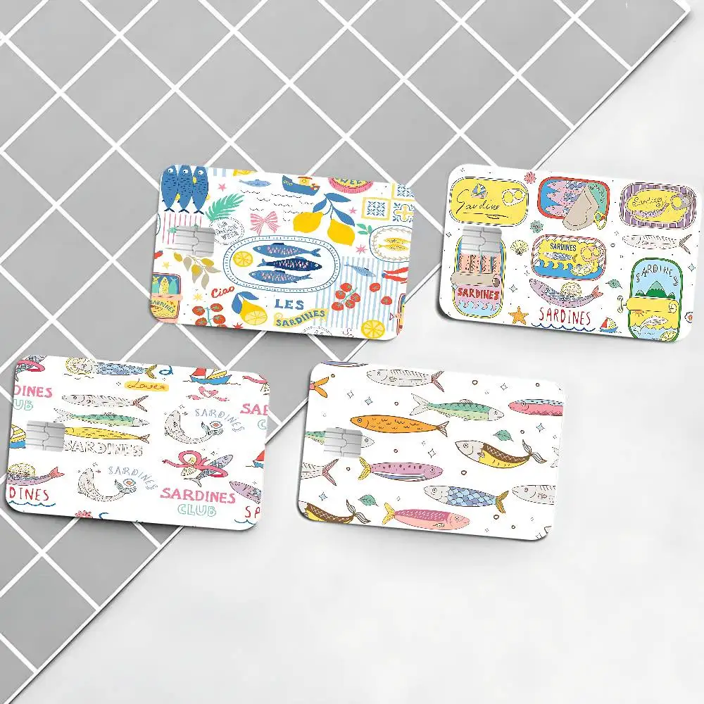 Colorful Sardines Anime Spend or Save Funny Shell On Off Ultra Thin No Fade Sticker Skin Cover Film for Debit Credit Card