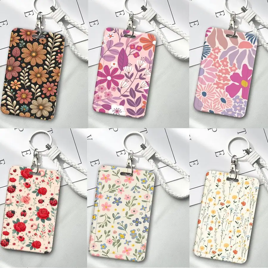 Exotic Flower 1Pc Card Holder Retractable Credit Card Holders Holders Child Bus with lanyard Bank ID Badge Cover Case