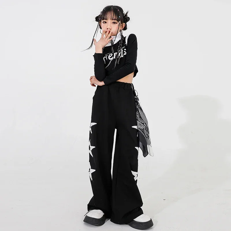 Tops cortos de Hip Hop para niñas, pantalones Cargo negros, trajes de salón para niños, pantalones de baile callejero, conjuntos de ropa para correr, ropa de calle para niños, disfraces de Jazz