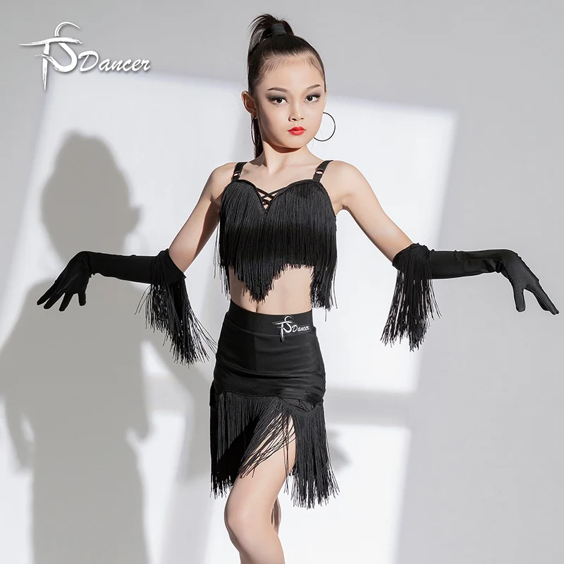 Profesjonalny strój do tańca latynoamerykańskiego, strój konkursowy, strój sceniczny dla dziewcząt, zestaw ze spódnicą z frędzlami