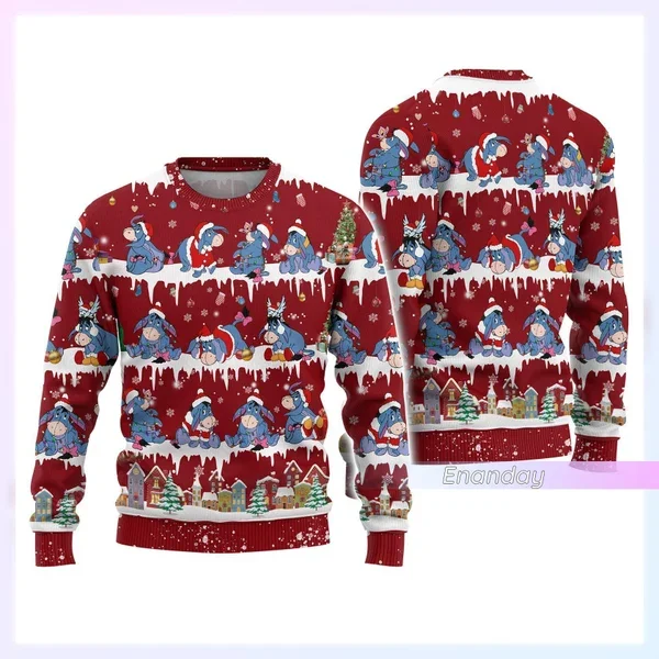 Personalisierter Eeyore Christmas Ugly Sweater Winnie the Pooh Weihnachts-Sweatshirt Eeyore Jungen Mädchen Weihnachtsgeschenk Herren-Kapuzenpullover