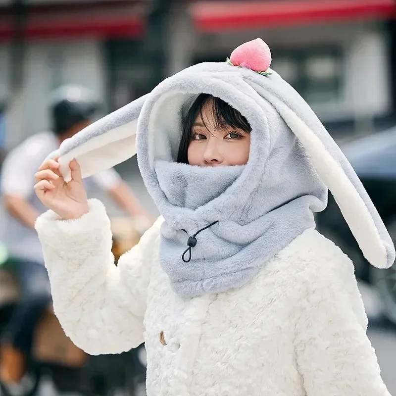 Casco de esquí con orejas de conejo de dibujos animados para niña y mujer, cubierta cómoda y suave, gorro de esquí de ciclismo, gorro de felpa