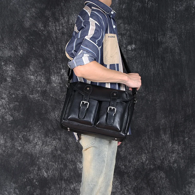 Imagem -03 - Bolsa Tiracolo Masculina de Ombro Único Couro de Vaca de Camada Superior Personalidade Retrô Casual com Todos os Fósforos Bolsa Mensageiro ao ar Livre