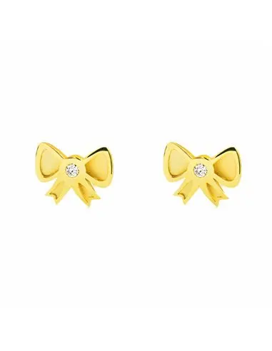 Earrings girl gold 9k zircon bow