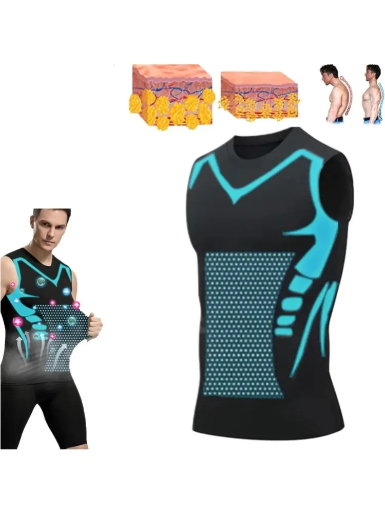 Sommer Herren Shapewear Ionische Formgebende Weste Ärmelloses Shirt Enge Kompressions-Shirts Tank Top Körperformer Atmungsaktive Eisseide Weste