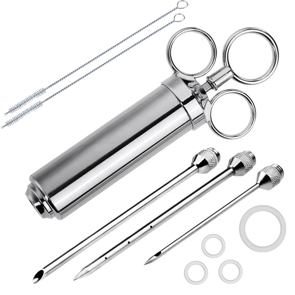Stainless Steel Flavor Meat Injector Syringe Kit, Food Injection Syringe with 3 Marinade Needles, Home Kitchen Accessorie