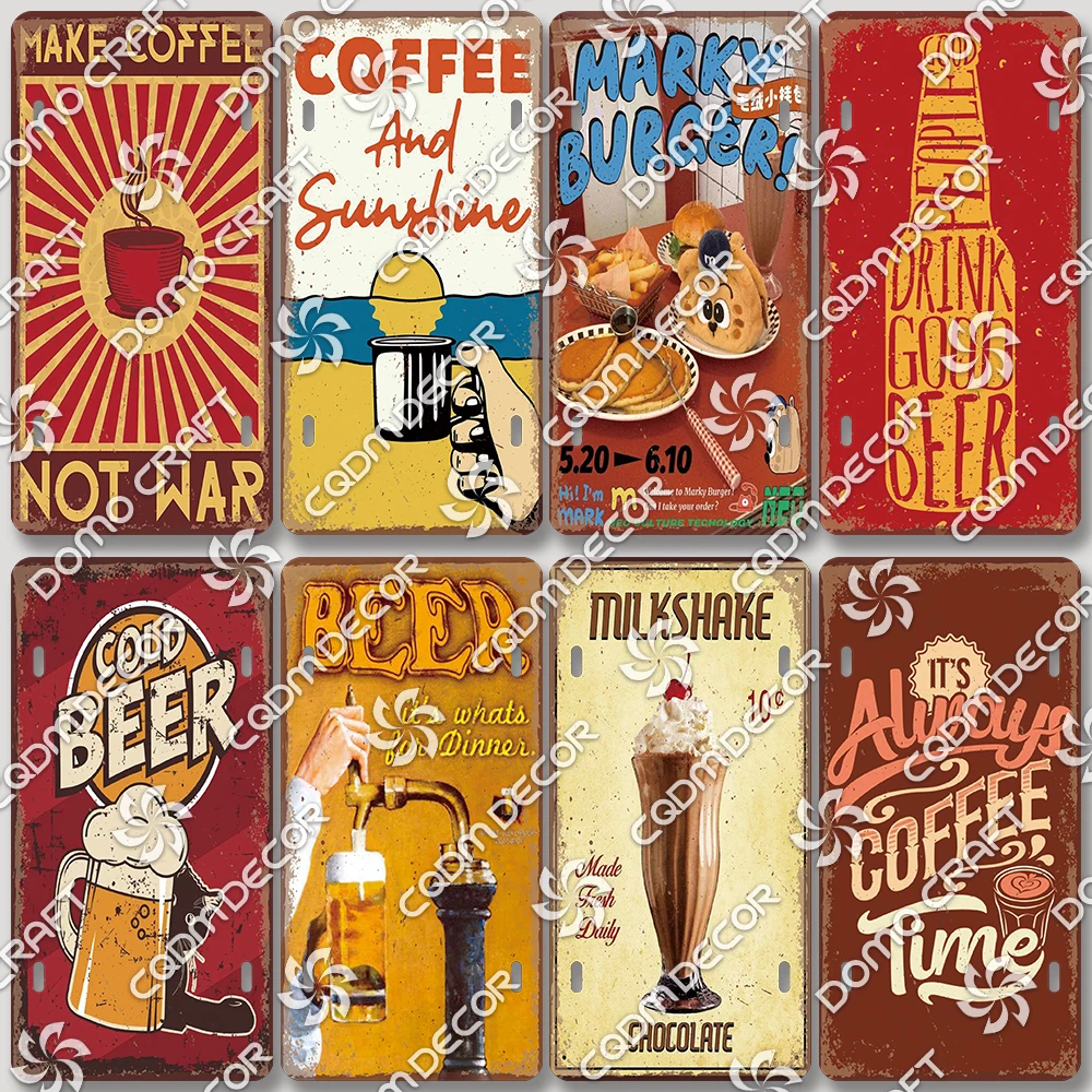 

Retro Drink Coffee Cola Beer Poster License Plates Milkshake Ice Cream Metal Tin Sign Cafe Bar Pub Club Living Room Wall Decor