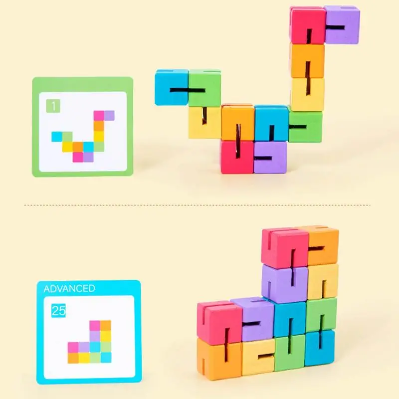 Stapelblöcke, stereoskopischer 3D-Holzblock, geometrischer Block, 3D-Gehirnentaser, 40, zweiseitig, fortschrittliche Problemkarten, pädagogisch, Bab