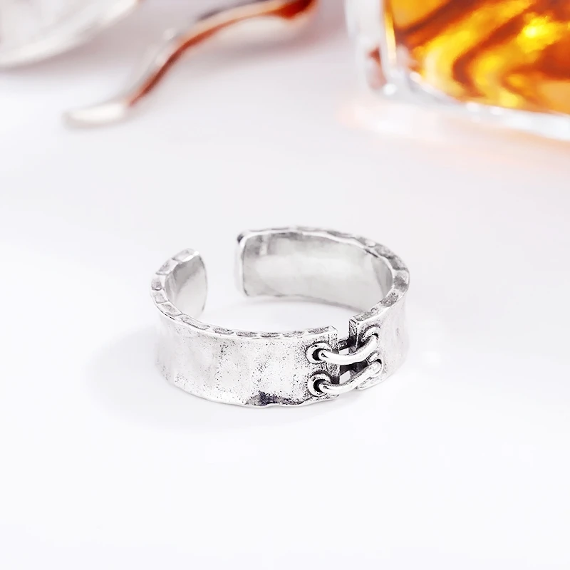 

925 Sterling Silver Romantic Couple Retro Fine Jewelry Luxury Resizable Opening Female Ring RI1071