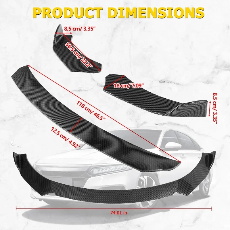

3Pcs/set Universal Car Front Bumper Lip Body Kit Spoiler Trim Protection Spoiler Exterior Accessories Car Bumpers Lip Universal