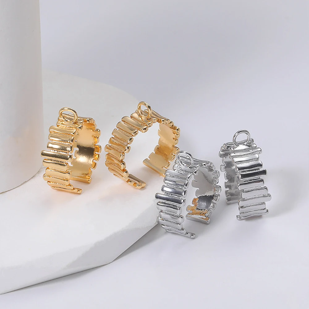 1 Stück 18K Vergoldeter Fingerring mit Öse, Schmuckherstellungszubehör, Unregelmäßiger Streifen-Offener Ring-Basis, DIY-Zubehör – Detail 3