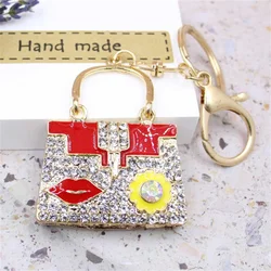 Creative Jewelry Key Chain Set Rhinestone Handbag Car Keychain Female Bag Accessories Key Chain Metal Enamel Pendant Keyfob