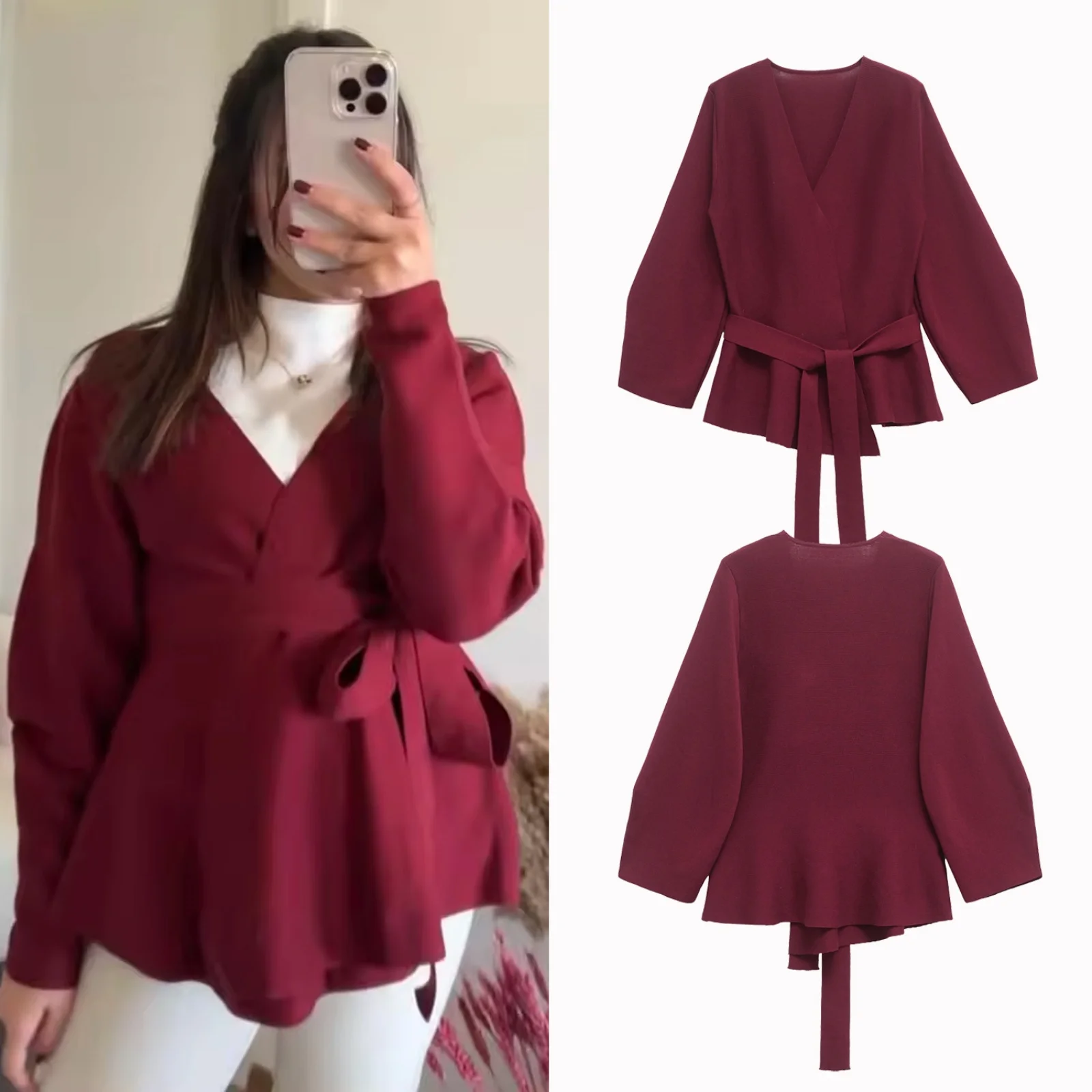 

2025 Women Sweater Autumn V-Neck Long Sleeve Pads Chic for Ladies Women's Belted Knit Cardigan Sweaters Fashion Outerwear