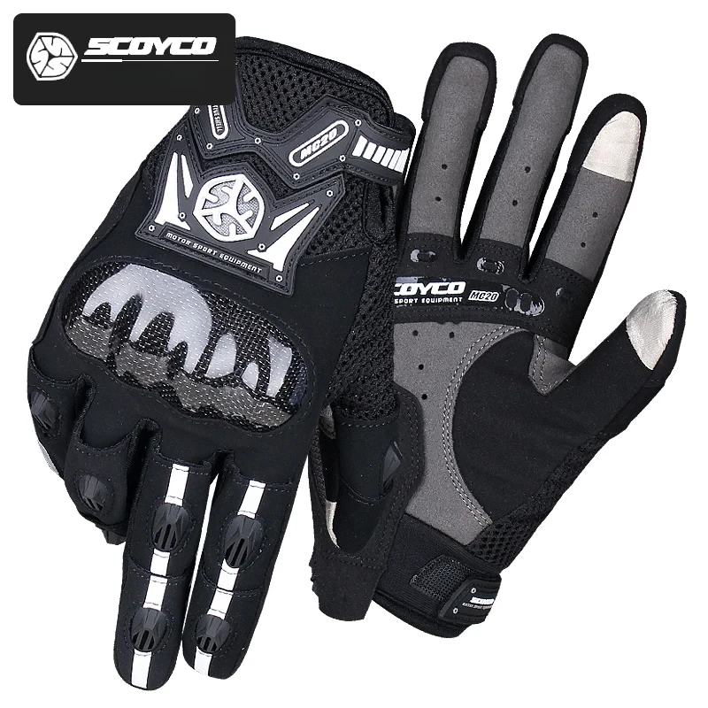 Scoyco Motorcycle Racing Cycling Gloves Carbon Fiber Double Finger Touch Screen Breathable Moto Riding Gloves Hand protector men